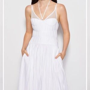 Jonathan Simkhai Indy Plisse Poplin Bustier Dress
White, Size 8